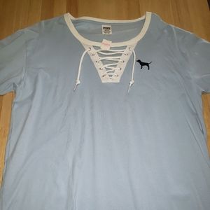 VS Pink Lace Up Long Sleeve Tee